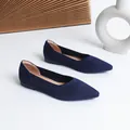 Elegant navy blue pointed-toe knitted flat shoes for women, comfortable slip-on loafers. - 35 / Sapphire Blue