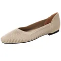 Comfortable beige knitted square toe ballet flats for women with breathable mesh upper - Khaki