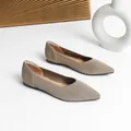 Elegant pointed-toe flat knit loafers in khaki, perfect for breathable daily wear - 35 / Khaki
