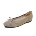 Ballerines élégantes en maille beige avec bout pointu et nœud délicat pour femmes - Kaki