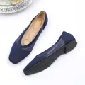 Elegant navy blue knitted pointed toe flat shoes with breathable mesh and cushioned insole - Navy Blue