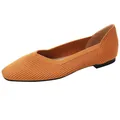 Elegant orange breathable knit flat shoes for women featuring a comfortable square toe design - Orange