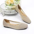 Elegant breathable knitted mesh ballet flats in soft beige colorway for stylish women - Apricot