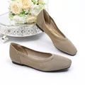 Elegant khaki knitted ballet flats with breathable mesh design for daily wear - Khaki
