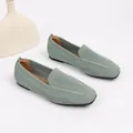 Comfortable women's sage green knitted loafers with square toe and soft flat sole - Sky Blue