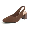 Brown knit breathable slingback sandals with square toe and block heel for women's style - Coffee