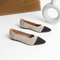 Eleganti scarpe basse in maglia traspirante a punta in design bicolore beige e nero - Albicocca Nero