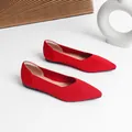 Eleganti ballerine a punta in maglia rossa traspirante da donna con comoda suola piatta - Rosso