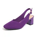 Breathable purple knit square toe slingback sandal with comfortable chunky block heel - Purple