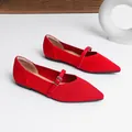 Ballerines rouges pointues en maille Mary Jane dotées d'une bride à boucle argentée réglable - Rouge