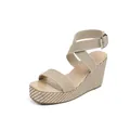 Elegantes sandalias de cuña espadrille beige con correas elásticas cruzadas - Albaricoque