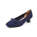 Eleganti décolleté in maglia blu scuro con punta quadrata, fiocco e tacco largo da donna - Blu navy