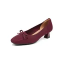 Elegant burgundy knit pumps with a bowknot detail and comfortable square toe for women. - 35 / Burgundy