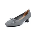 Elegant grey knitted square toe pumps with charming bow detail and comfortable chunky heel - 35 / Gray