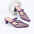 Elegant purple rhinestone mules with mesh pointed toe and block heel for women stylish. - 35 / Purple