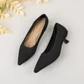 Elegant black fly-knit pointed toe kitten heel pumps with comfortable cushioned insole. - 35 / Black