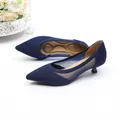 Elegante dunkelblaue Strick-Mesh-Pumps mit spitzer Zehenpartie und Pfennigabsatz für Damen - Marineblau