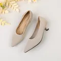 Elegant apricot pointed-toe fly-knit pumps with comfortable kitten heels for women - 35 / Apricot