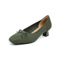 Décolleté in maglia verde oliva con punta quadrata, tacco largo e fiocco elegante da donna - Verde militare