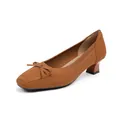 Eleganti scarpe in maglia marrone caramello con punta quadrata e dettaglio fiocco - Cioccolato