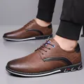 Stylish brown men's casual leather shoes featuring a lace-up design and durable contrast sole - 38 / Brown