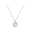 Close-up detail of silver necklace featuring a round pendant with Roman numerals and white inlay. - Round Pendant Necklace (Silver)