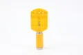 Detail view of a yellow plastic watch link remover tool for bracelet adjustment - Watch Link Remover