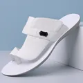White men's Arabic style leather sandals with embossed geometric pattern and soft sole - 39 / White