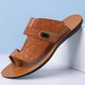 Stylish men's brown sandals featuring a woven pattern and durable soft non-slip sole for summer - 39 / Brown