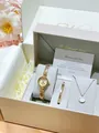 Elegant gold-toned jewelry gift set featuring a quartz watch, necklace, and bracelet - Slim Strap Vintage Dial (2623) / 3-Piece Set Gift Box / Gold (2623)