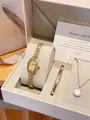 Vintage gold-tone watch and jewelry gift set displayed in a premium white gift box. - Tonneau Dial (2631) / 3-Piece Set Gift Box / Gold (2631)