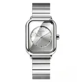 Montre à quartz élégante GUOU avec bracelet en acier argenté pour femme - L / Gris Argent