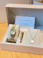 Gold-tone jewelry gift set featuring vintage watch, bracelet, and circle necklace - Vintage Square Dial (13038) / 3-Piece Set Gift Box / Gold (13038)