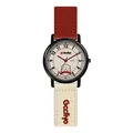 Cute cartoon student quartz watch featuring contrasting red and beige canvas straps, stylish - Red