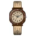 Stylish quartz watch for students with double calendar display and brown canvas strap. - Canvas Strap Brown Case (2394) / Brown