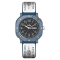 Stylish grey-blue quartz watch with patterned canvas strap and dual calendar display for students - Canvas Strap Blue Case (2394) / Blue