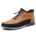 Braune und schwarze Herren-Hochschaft-Freizeitschuhe mit Stickerei und flacher Sohle - 38 / Orange