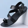 Premium black men's toe-loop sandals with breathable straps and adjustable buckle - 39 / Black