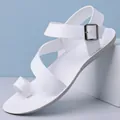 Modern men's white toe-loop sandals with adjustable buckle strap for summer beach - 39 / White