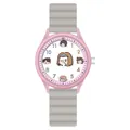 Orologio al quarzo rosa per bambine con quadrante a cartoni e cinturino grigio - Cartoon Illustration Style (2365) / Light Gray with Pink Frame