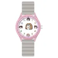 Lindo reloj de cuarzo para estudiantes con dibujos animados rosa y gris y correa suave - Cartoon Illustration Style (2365) / Light Gray with Pink Frame