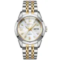 Reloj de cuarzo elegante para mujer en oro-plata con esfera de nácar y fecha - Solo reloj / Esfera Blanca de Acero Bicolor