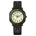 Olive green military style student quartz watch with double calendar display and black strap - Canvas Strap Yellow Green Case (2394) / Green