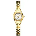 Elegant goudkleurig dameshorloge met wit wijzerplaat en een vintage metalen schakelband - Gouden Kast Witte Wijzerplaat Gouden Band