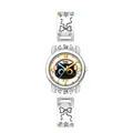 Cute cartoon headphone cat wristwatch for girls with decorative ribbon strap charms - Headphone Cat Style (2346) / Silver Yellow