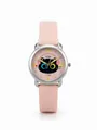 Reloj infantil de gato de dibujos animados rosa de silicona movimiento de cuarzo de calidad - Rosa Claro