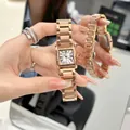 Orologio quadrato retrò oro rosa da donna con numeri romani e cinturino in acciaio - Oro rosa