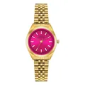 Orologio al quarzo di lusso da donna con cinturino in acciaio dorato e quadrante rosa fucsia - Quadrante a Raggiera Magenta / Oro