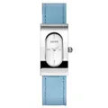 GUOU luxury square silver women's quartz watch with stylish light blue leather strap - Silver Case White Dial Blue Strap
