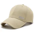 Casquette de baseball en coton kaki minimaliste pour hommes avec écusson logo latéral - Réglable / Kaki